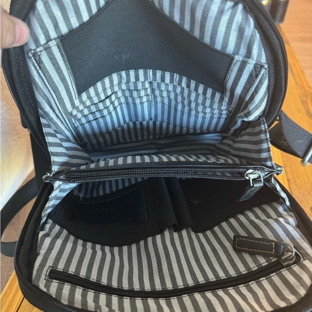 Jack Georges Voyager Collection Black Leather Small Backpack /Crossbody– EUC